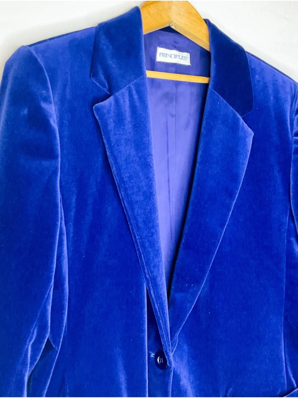 Women's Velvet Longline Blazer Jacket - Royal Blue - Picture 8 of 14